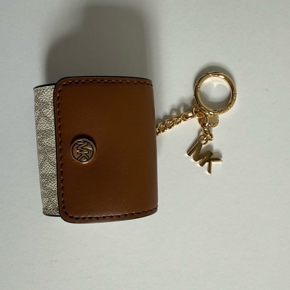 Michael Kors Brown and Beige Signature Card Case Keychain